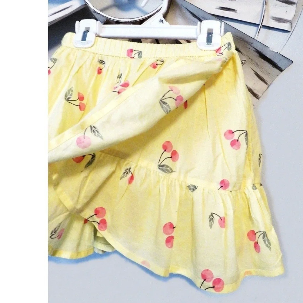 NWT Gap Kids Girls 12 (XL) Yellow Cherry Print Tiered Ruffle Skort Skirt